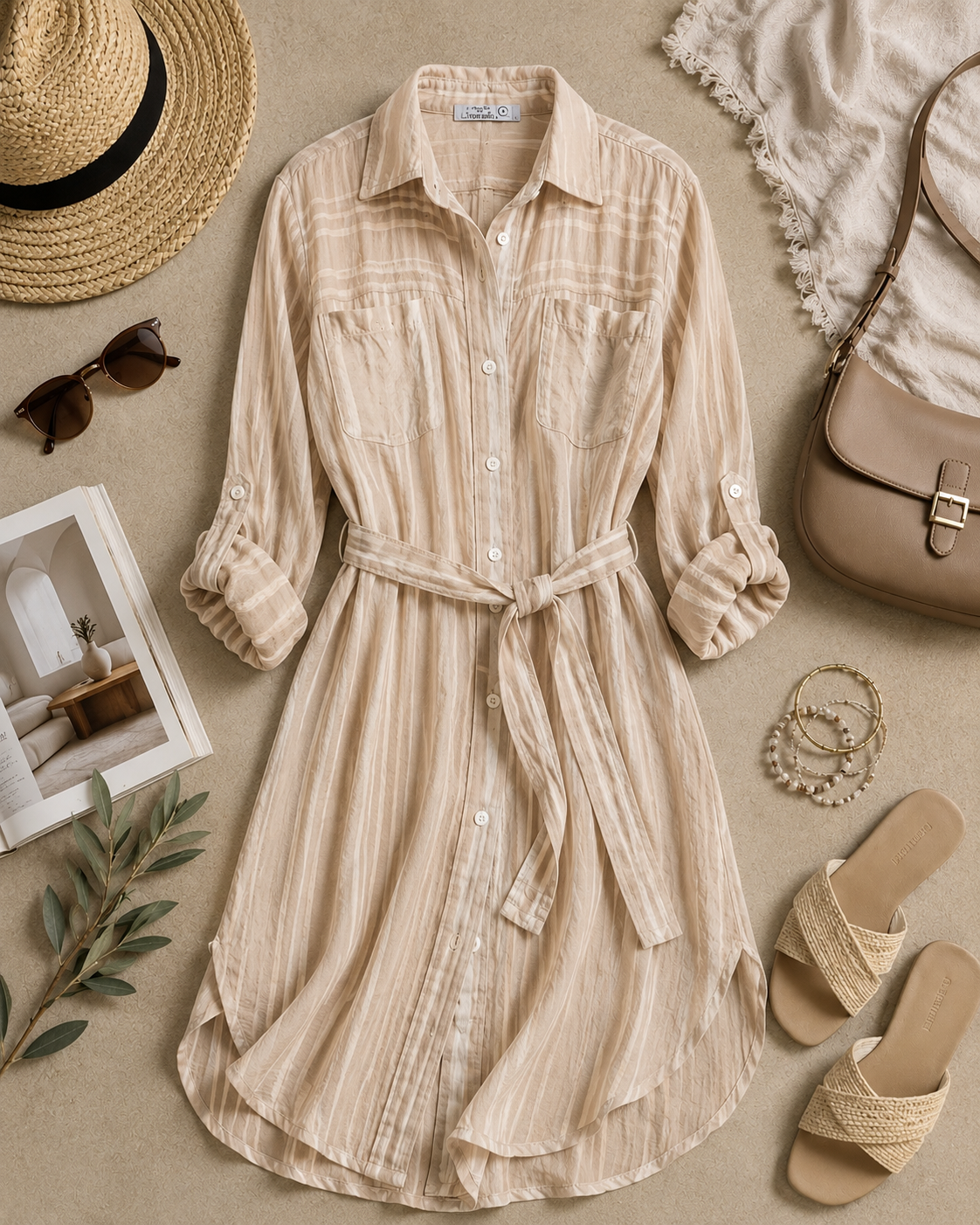 Airy Striped Belted Cardigan