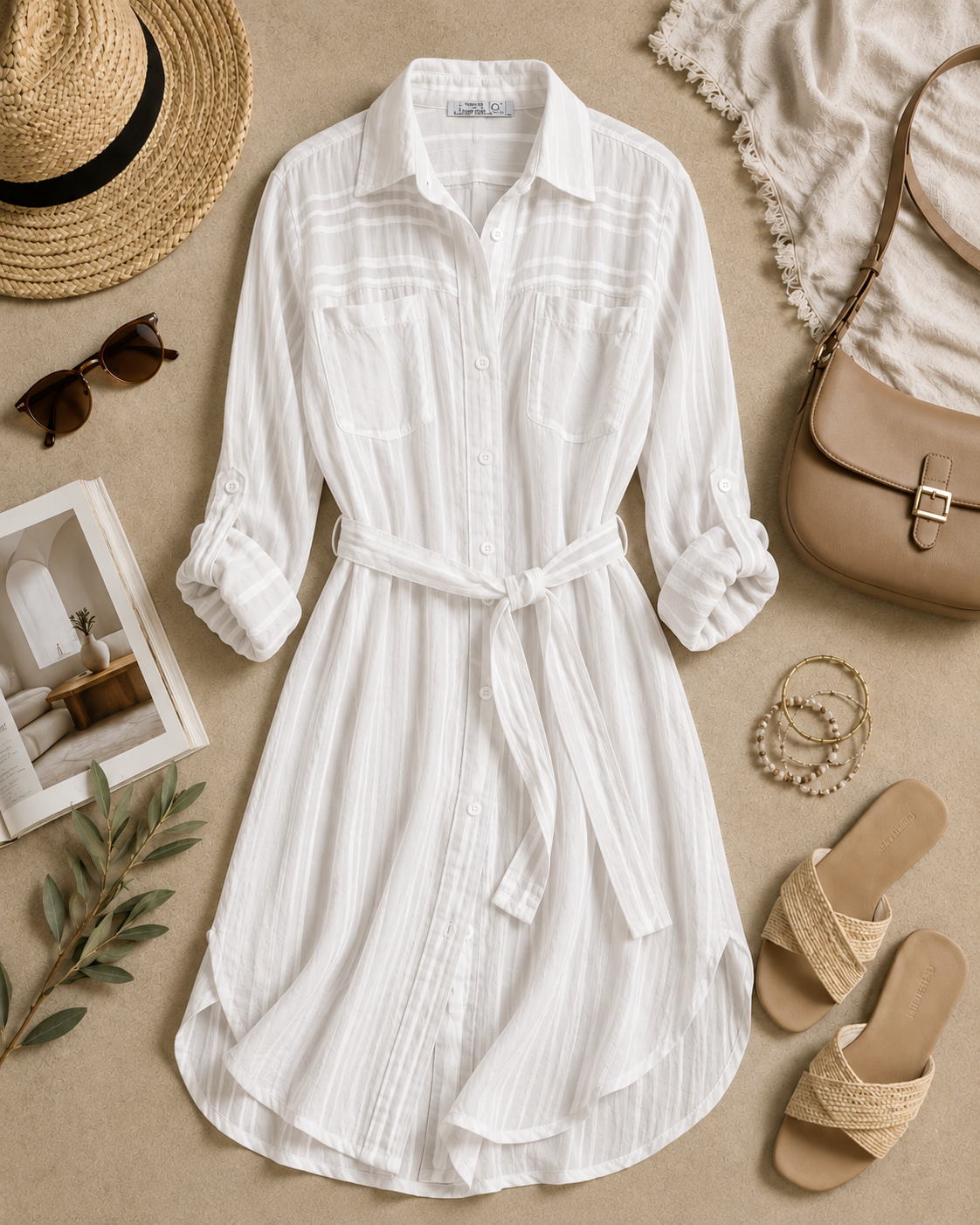 Airy Striped Belted Cardigan