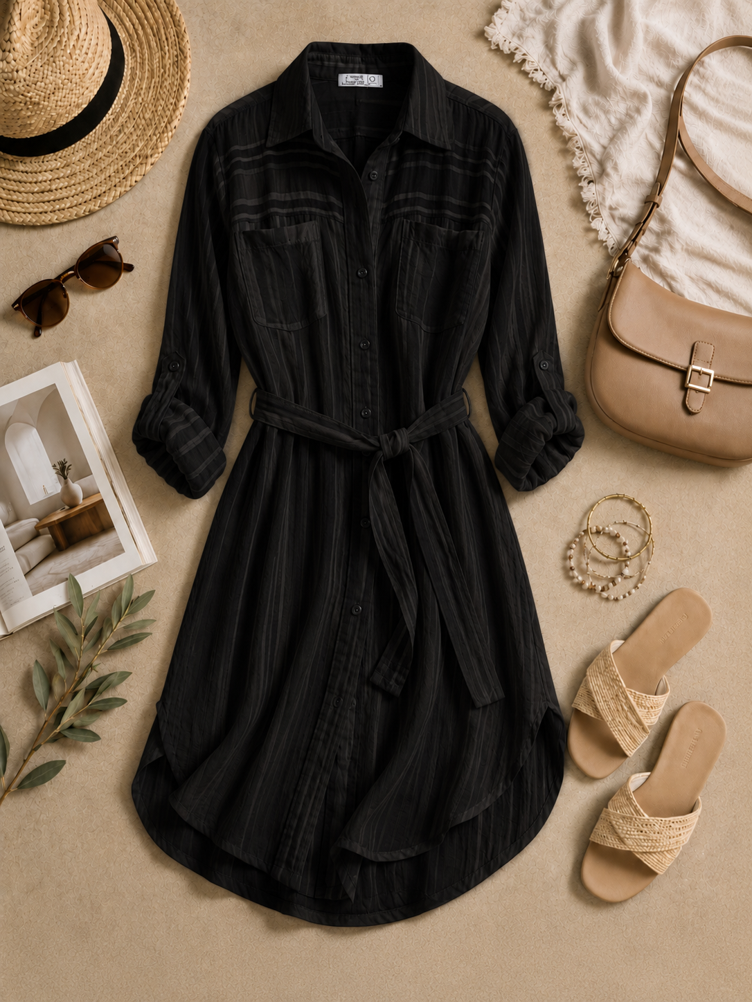 Airy Striped Belted Cardigan
