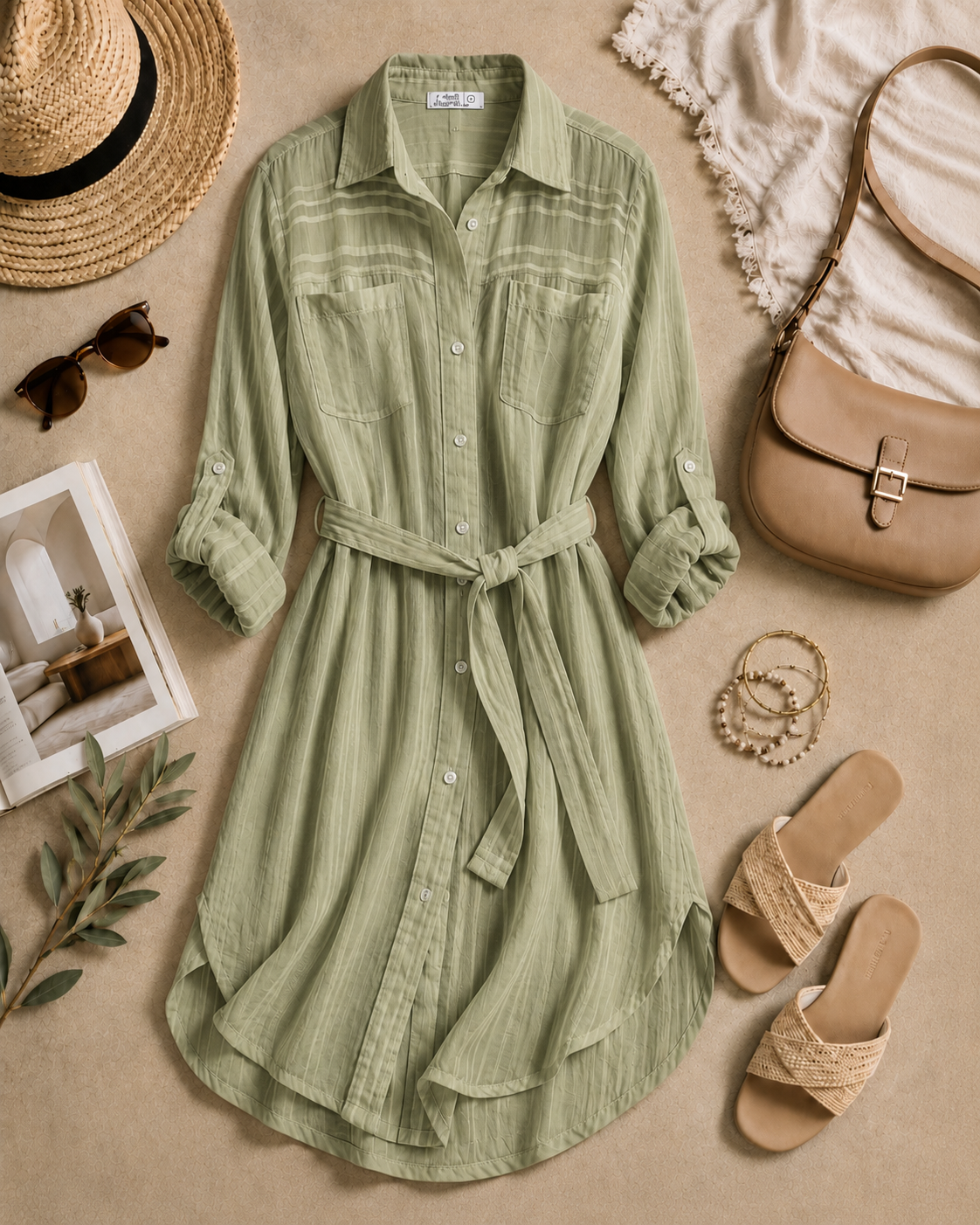 Airy Striped Belted Cardigan