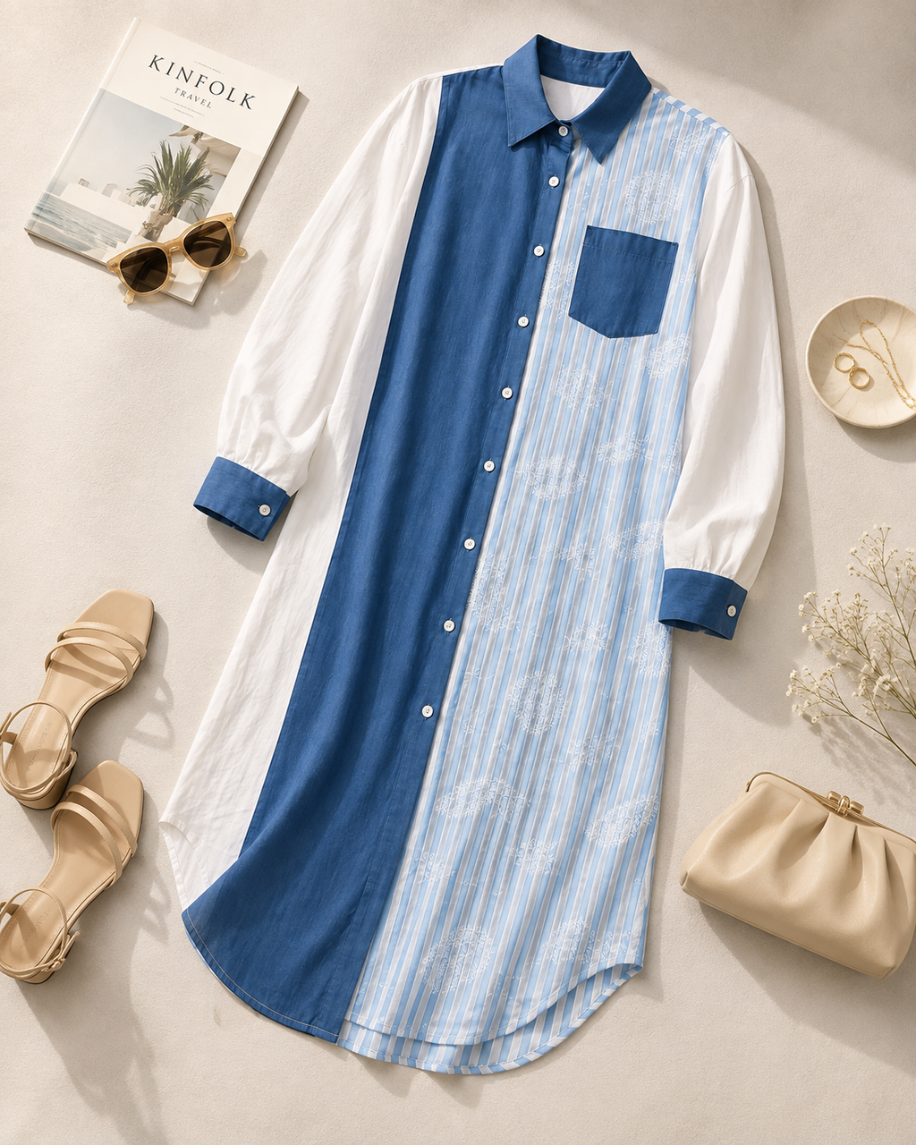 Contrast Stripe Shirt Dress