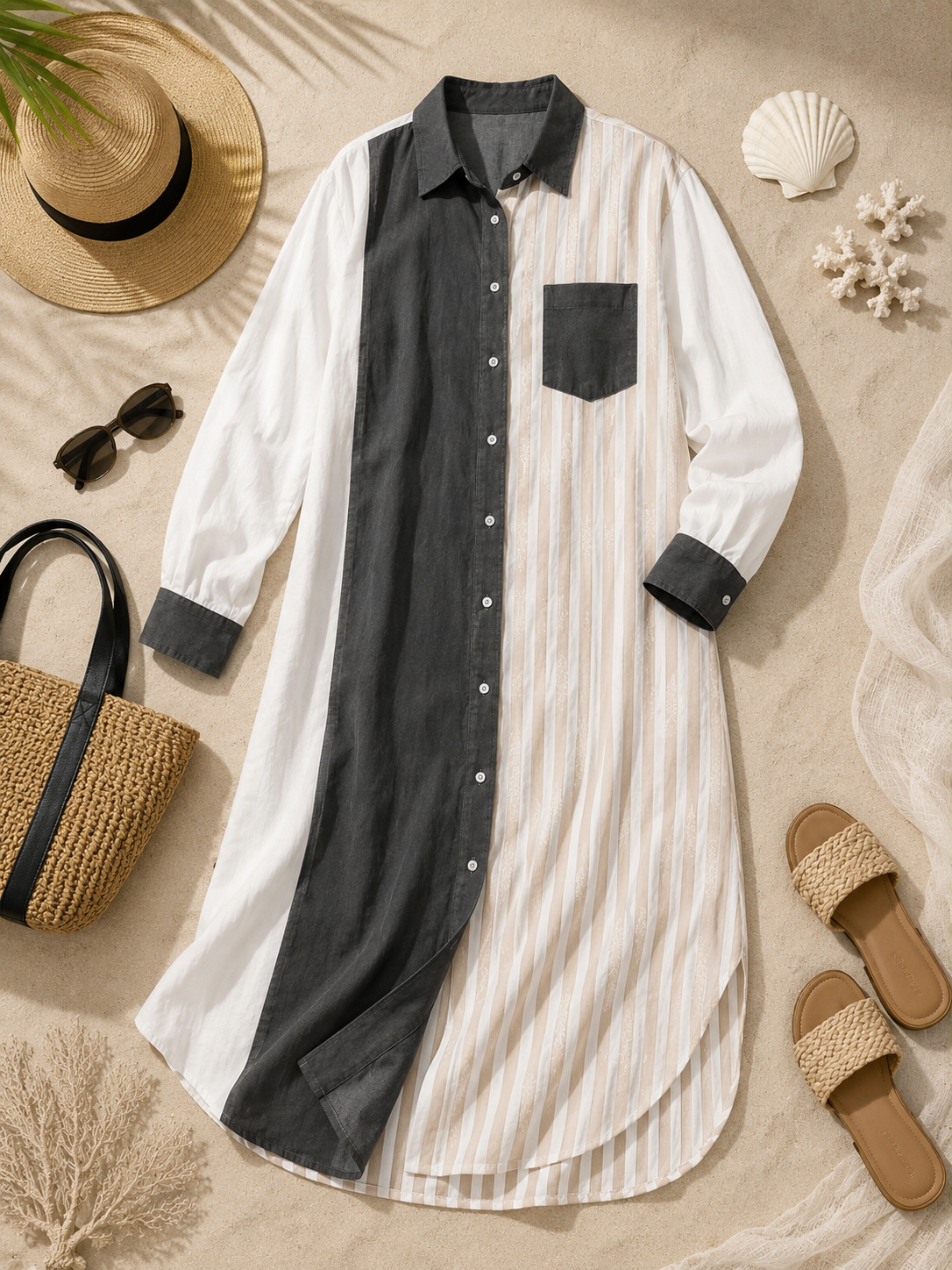 Contrast Stripe Shirt Dress