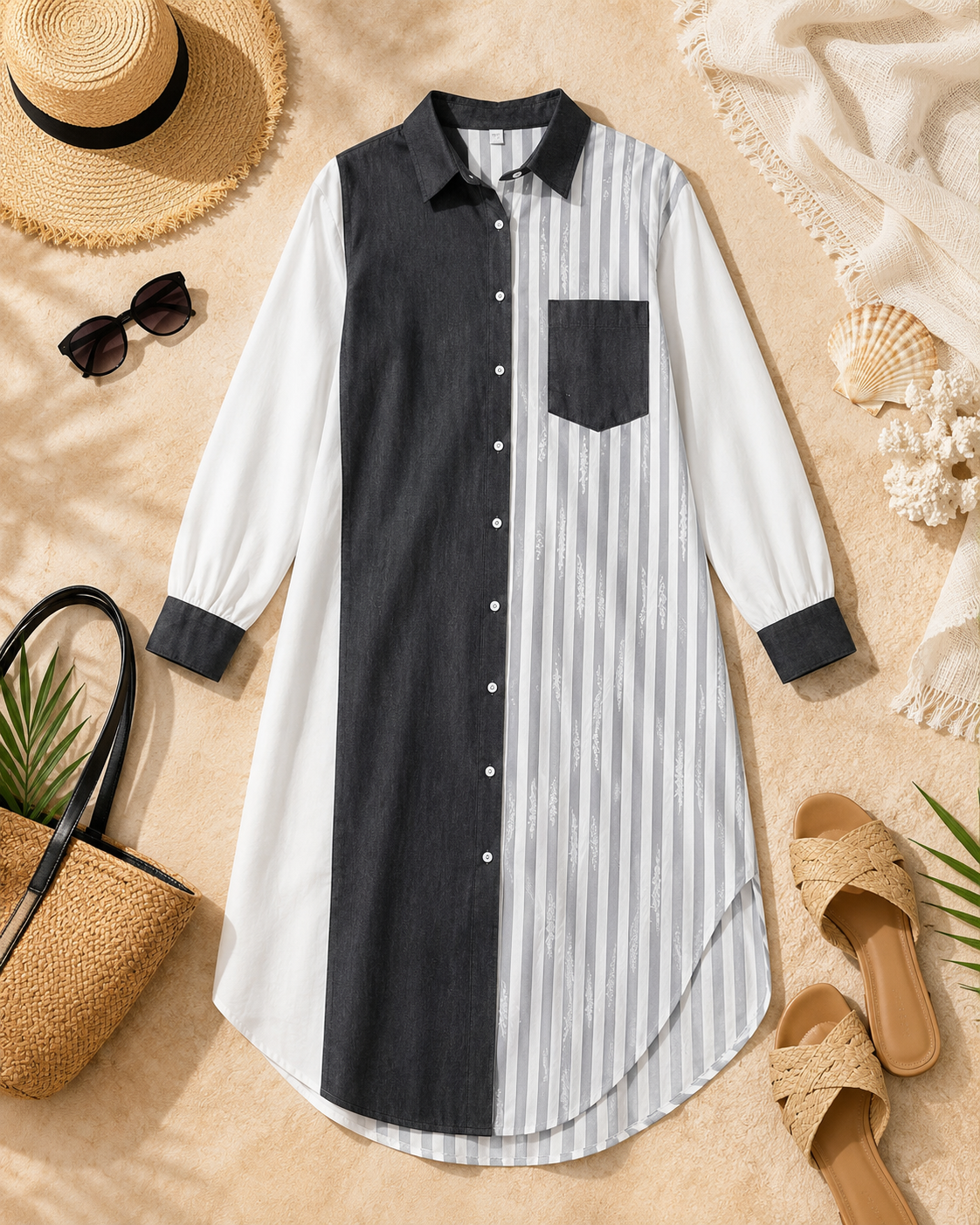 Contrast Stripe Shirt Dress
