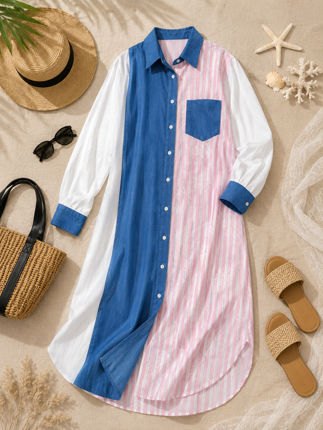 Contrast Stripe Shirt Dress