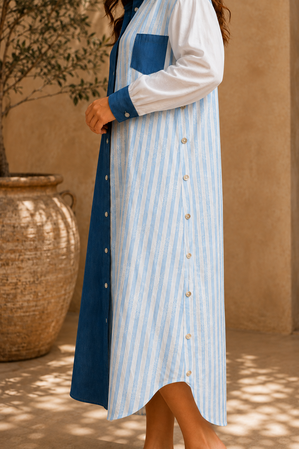 Contrast Stripe Shirt Dress