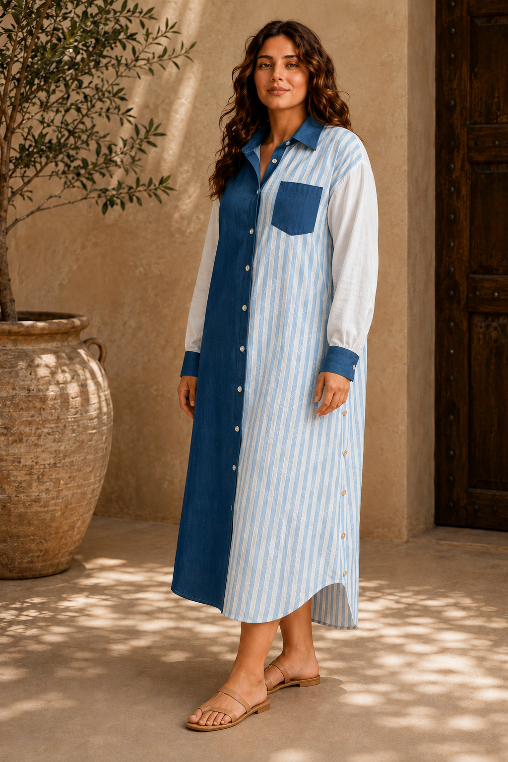 Contrast Stripe Shirt Dress