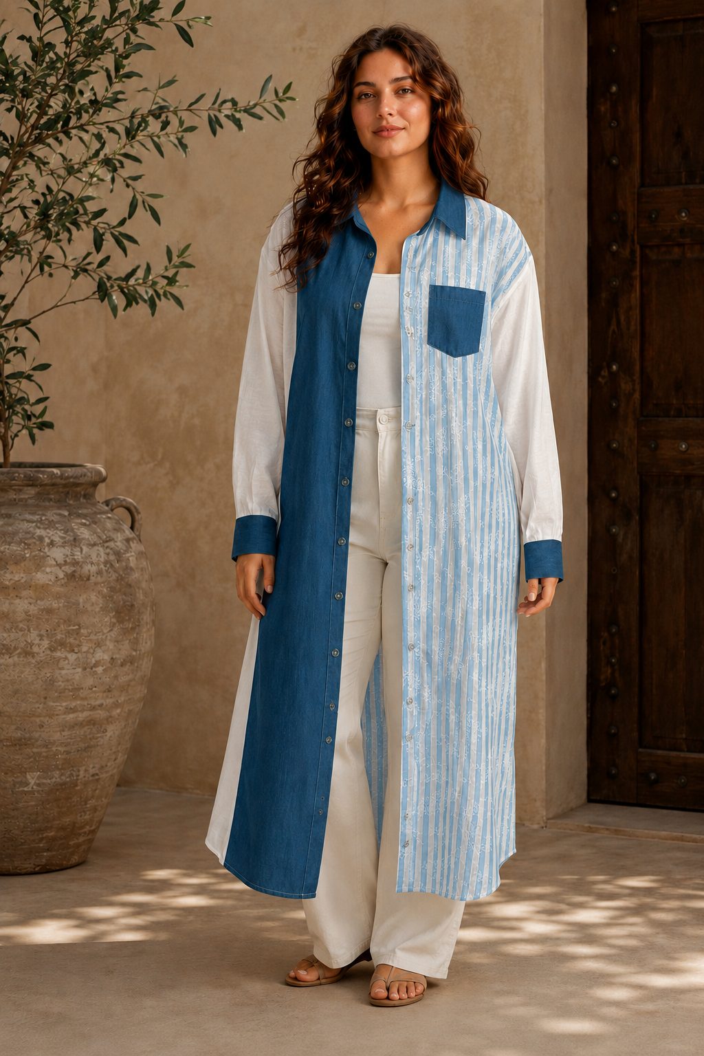Contrast Stripe Shirt Dress