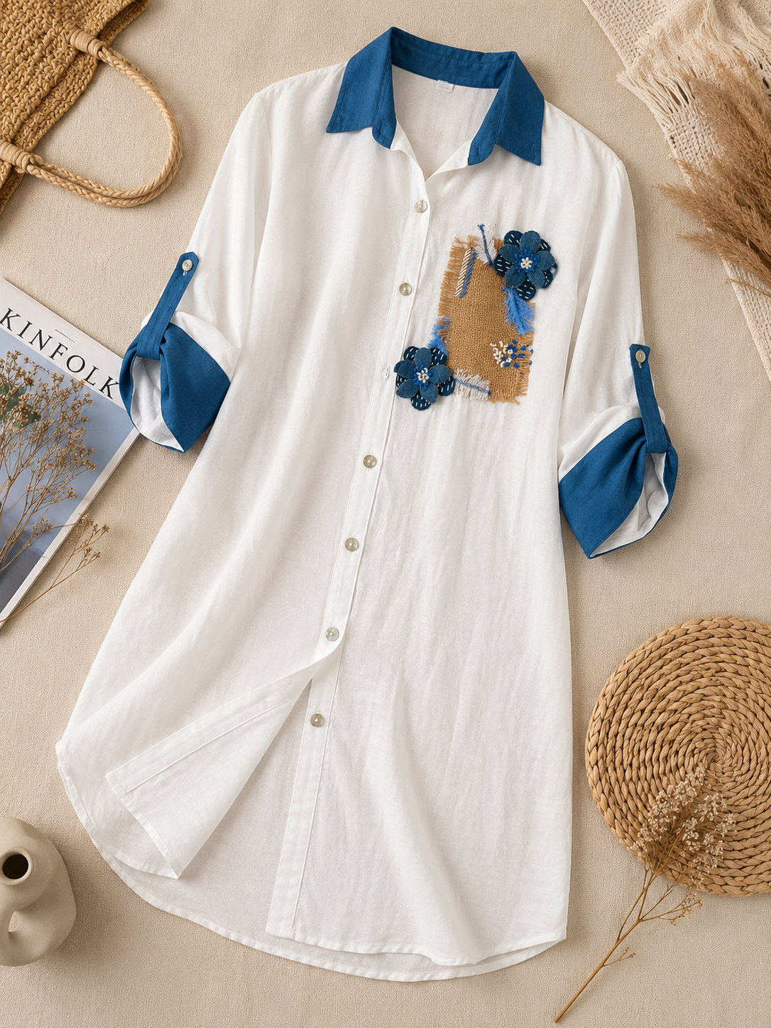 Azure Bloom Shirt Dress
