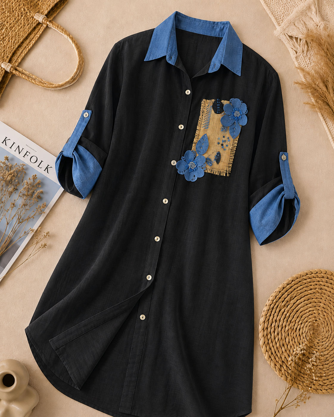 Azure Bloom Shirt Dress