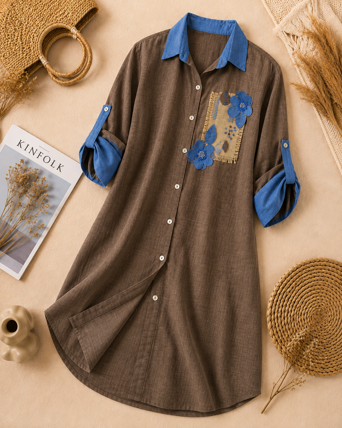 Azure Bloom Shirt Dress