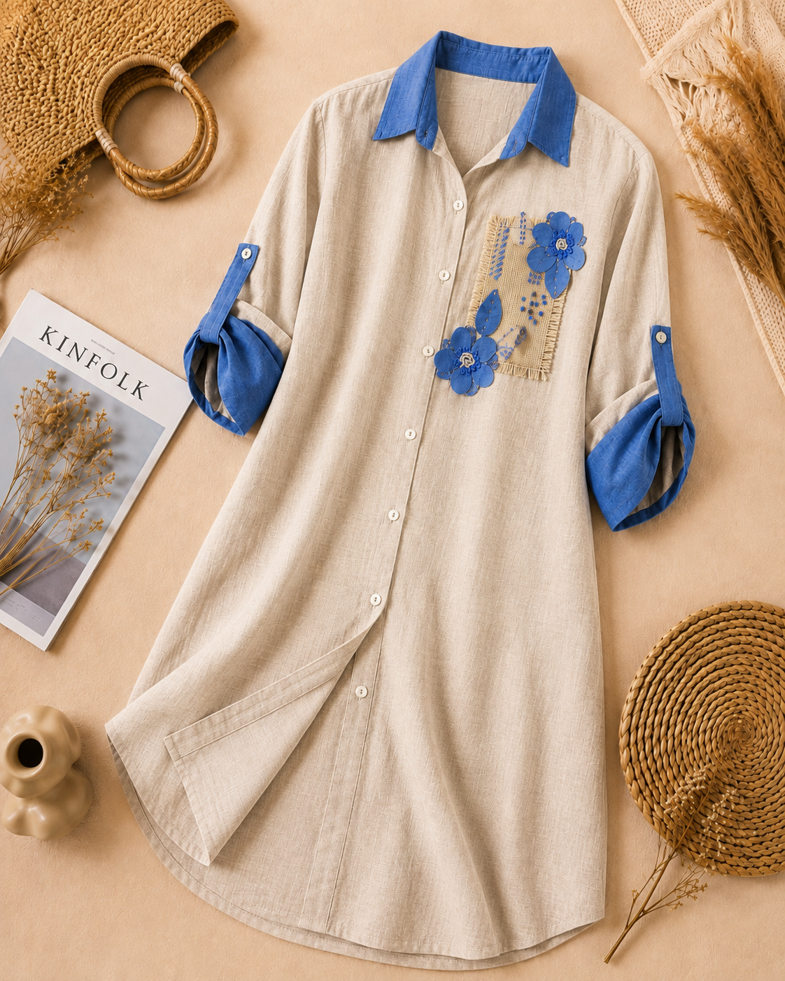 Azure Bloom Shirt Dress