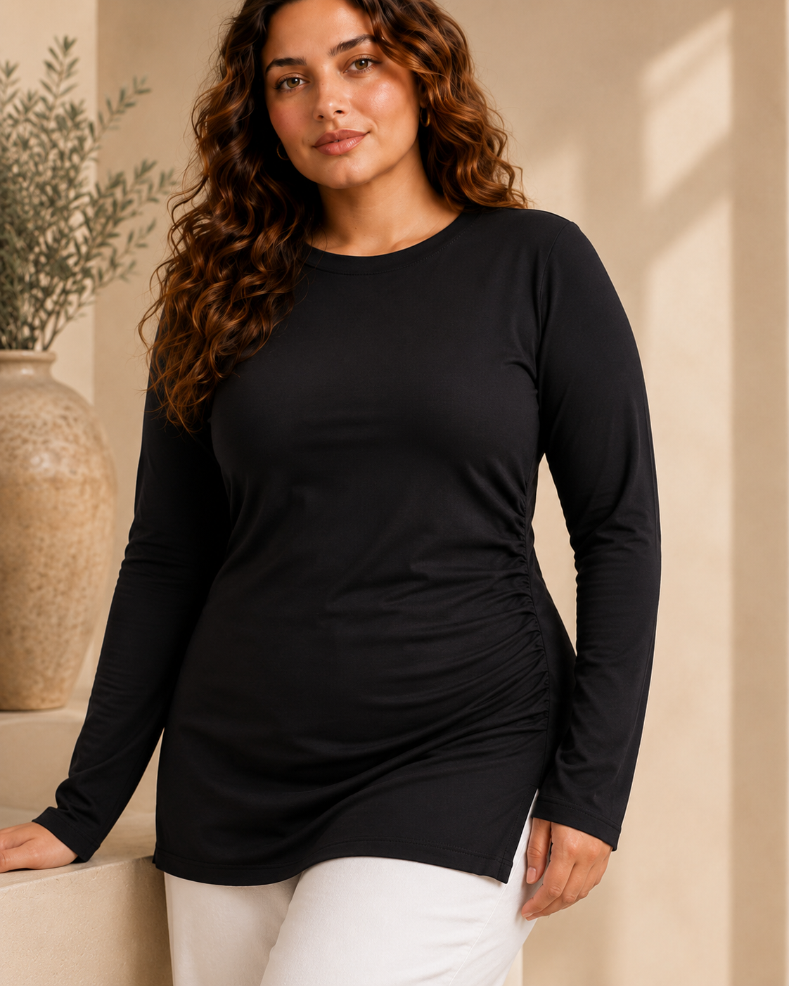 One-Side Ruched Longline Top