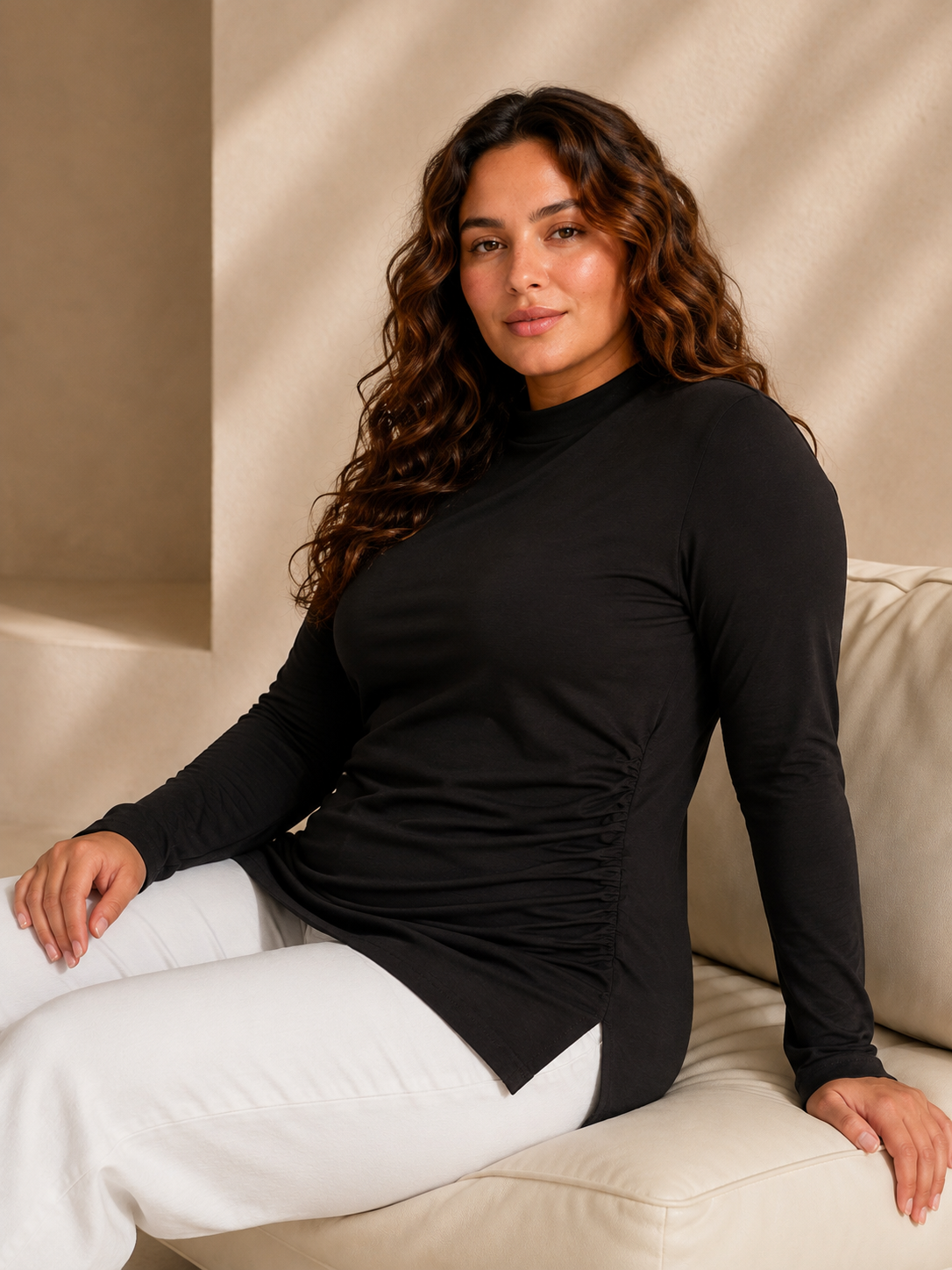 One-Side Ruched Longline Top