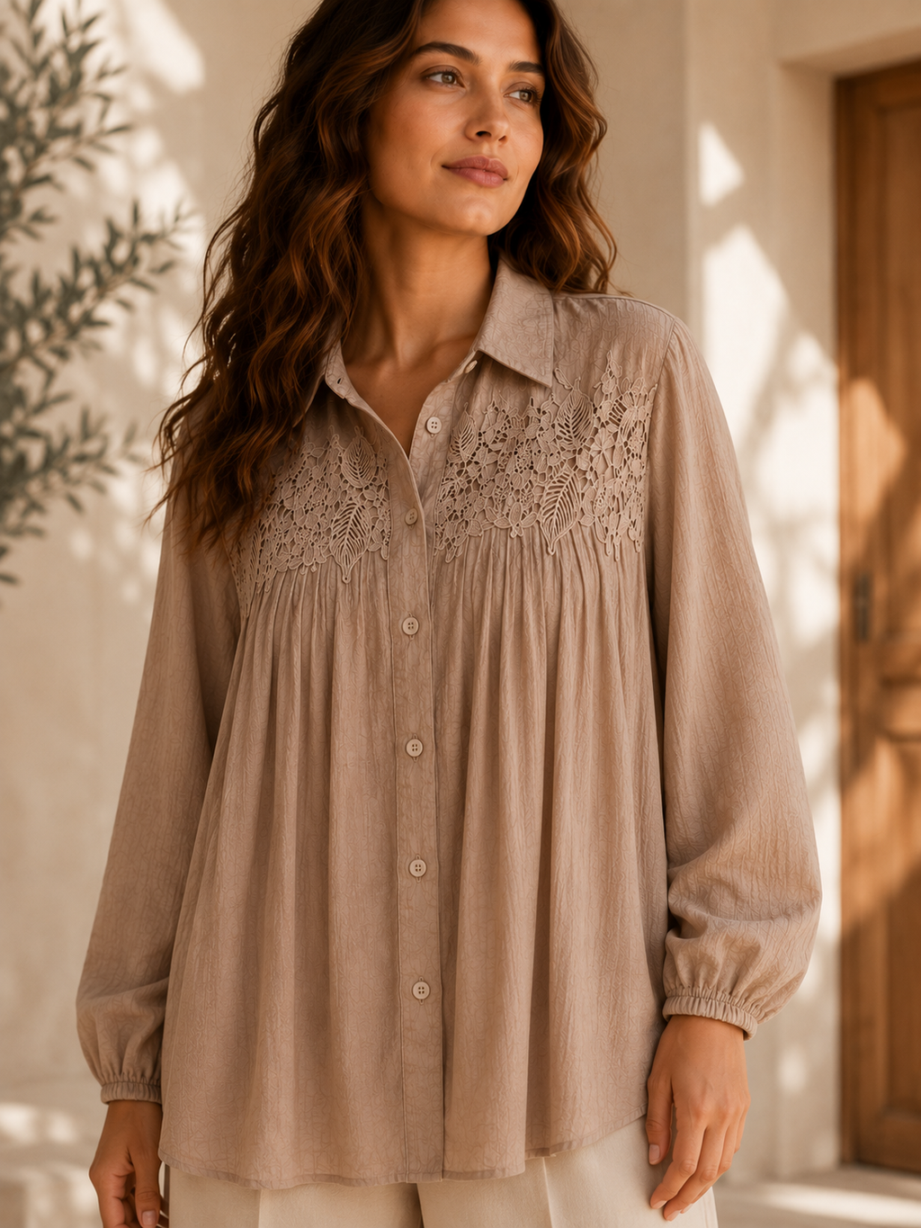 Lace Pleated Blouse