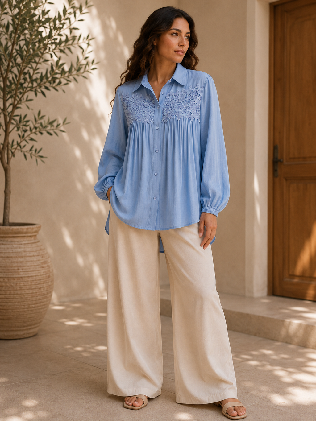 Lace Pleated Blouse