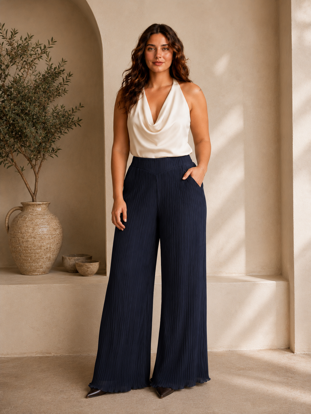 Pleated Chiffon Trousers