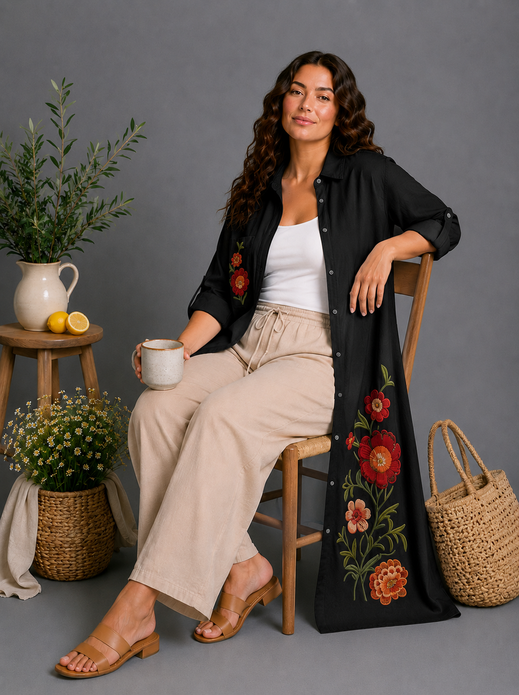 Embroidered Linen Shirt Dress