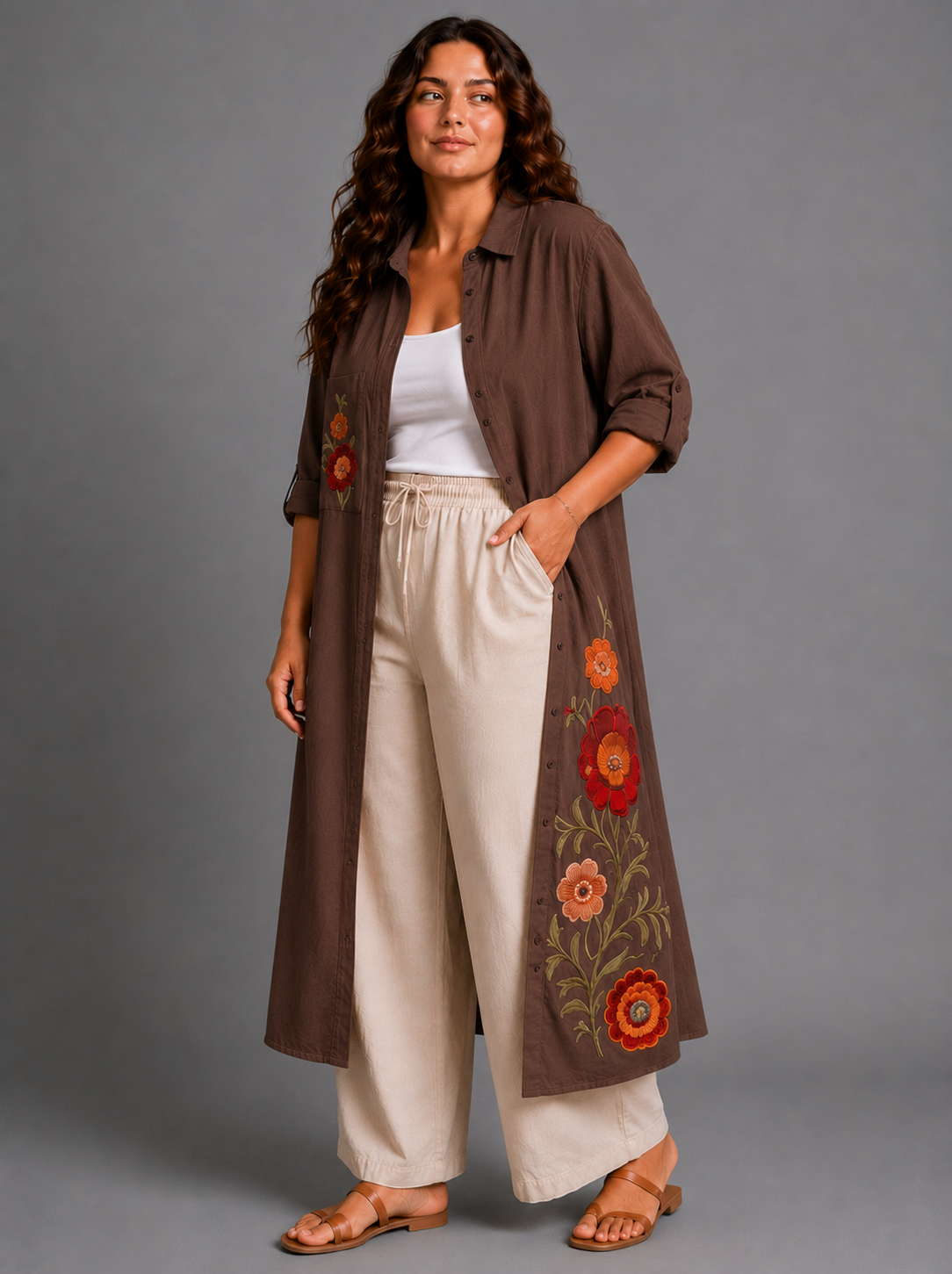 Embroidered Linen Shirt Dress