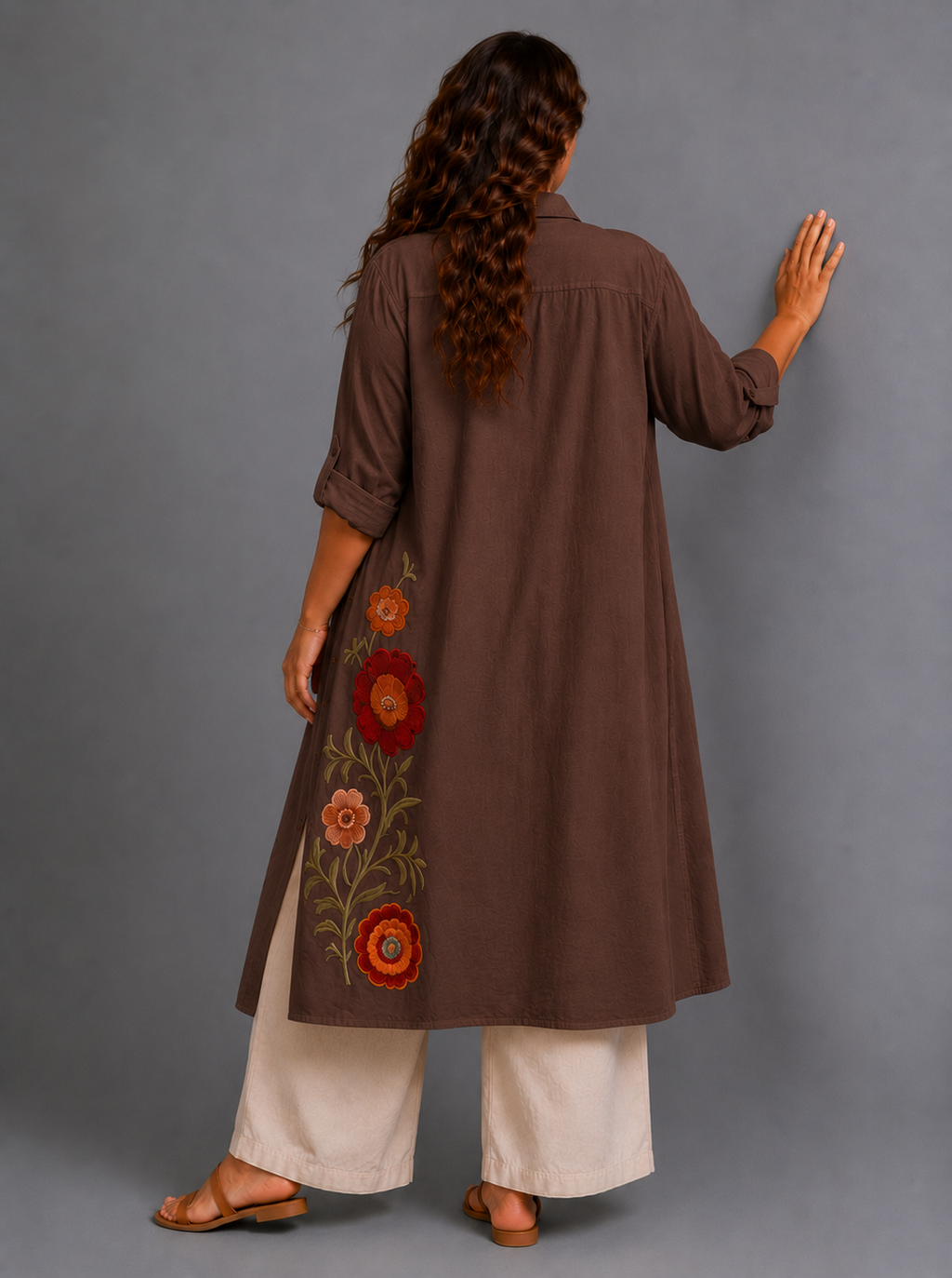 Embroidered Linen Shirt Dress