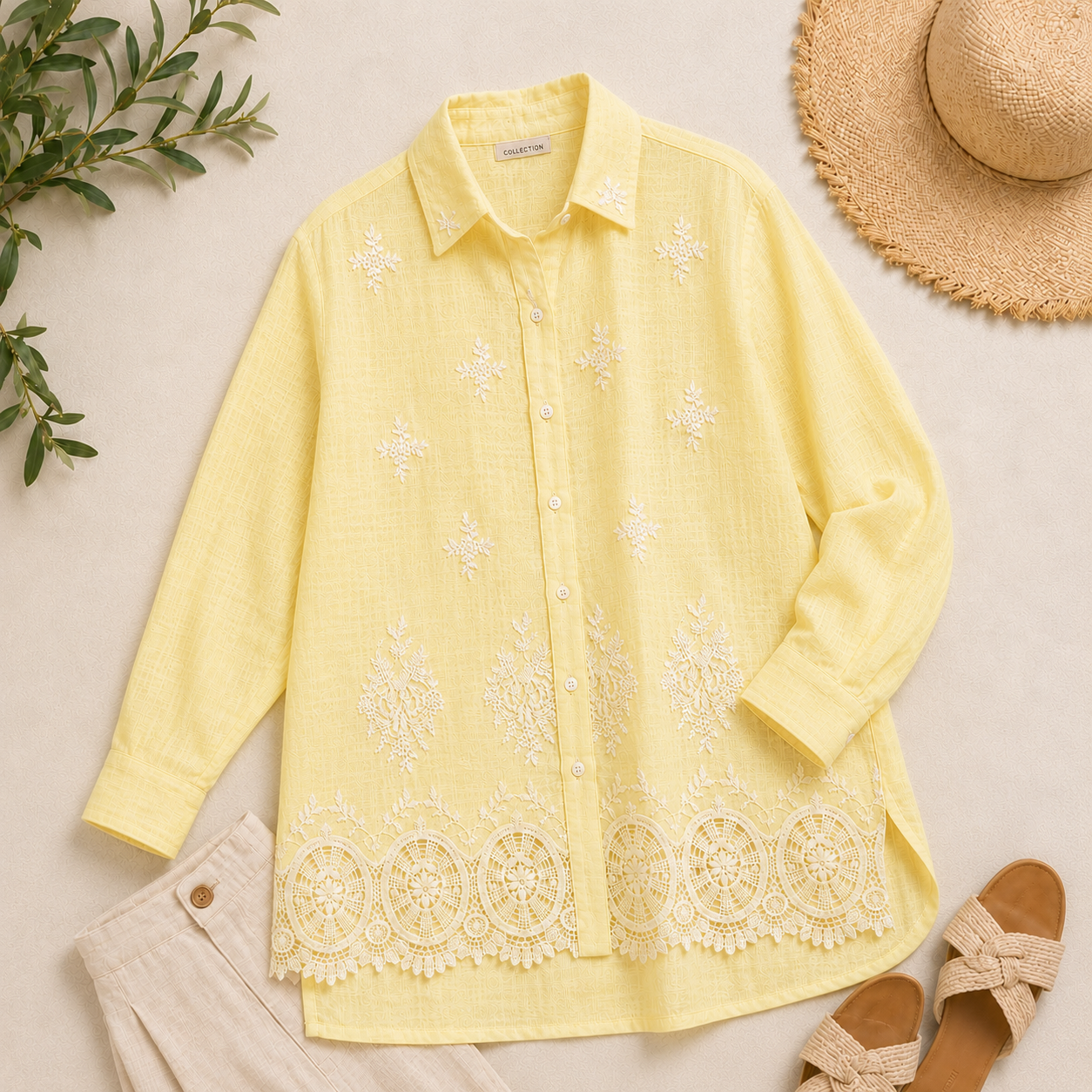 Ivory Embroidered Linen Shirt