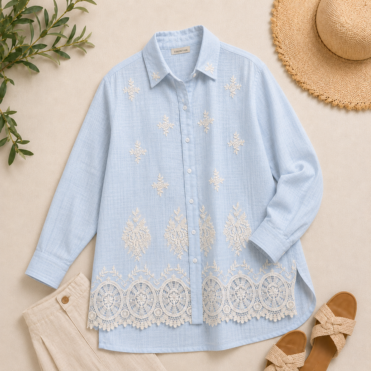 Ivory Embroidered Linen Shirt