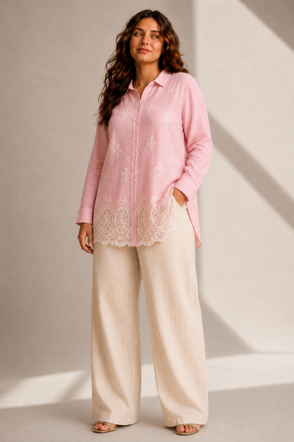 Ivory Embroidered Linen Shirt