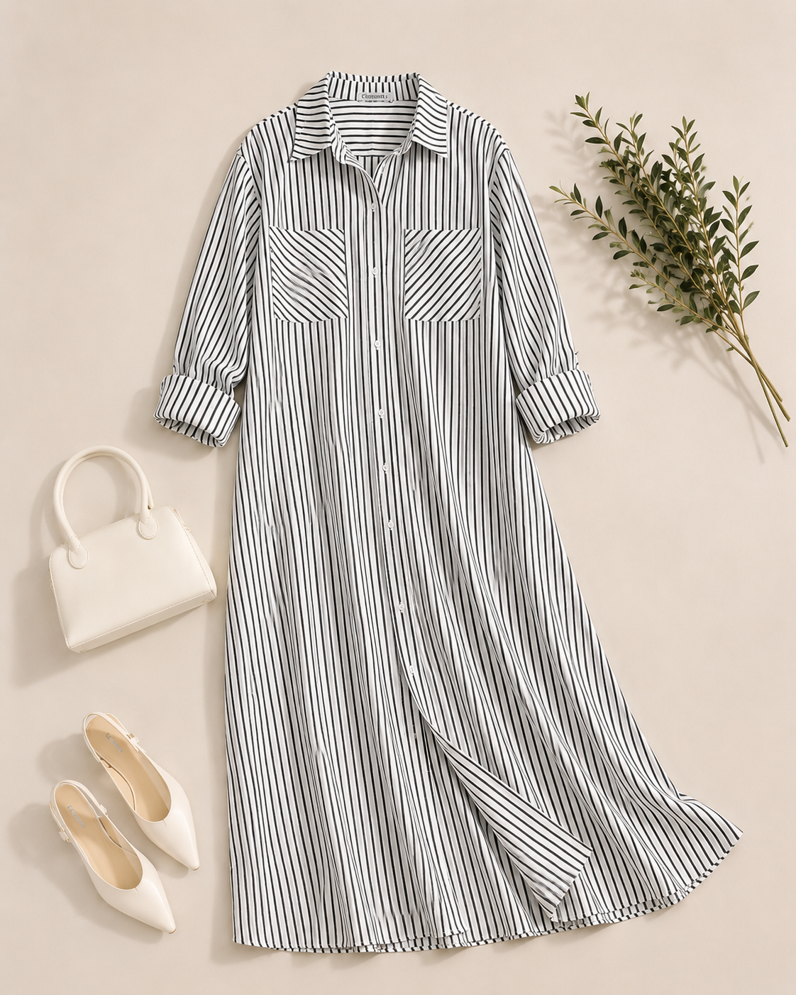 Striped Strass Shirt Dress