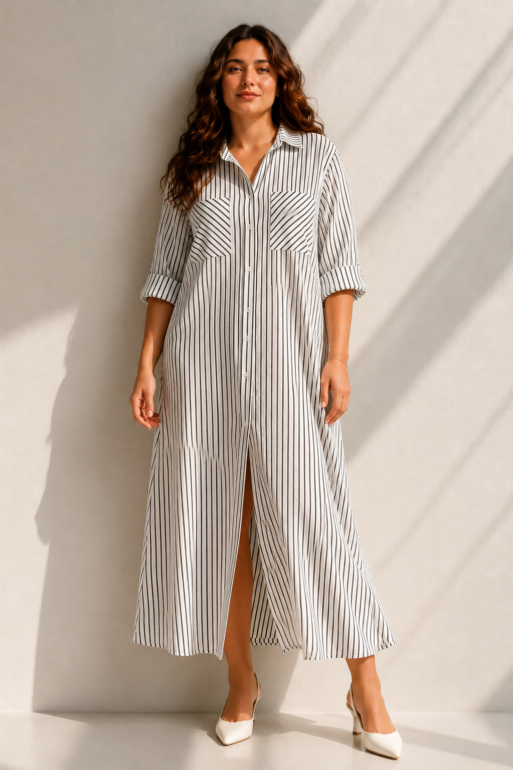 Striped Strass Shirt Dress