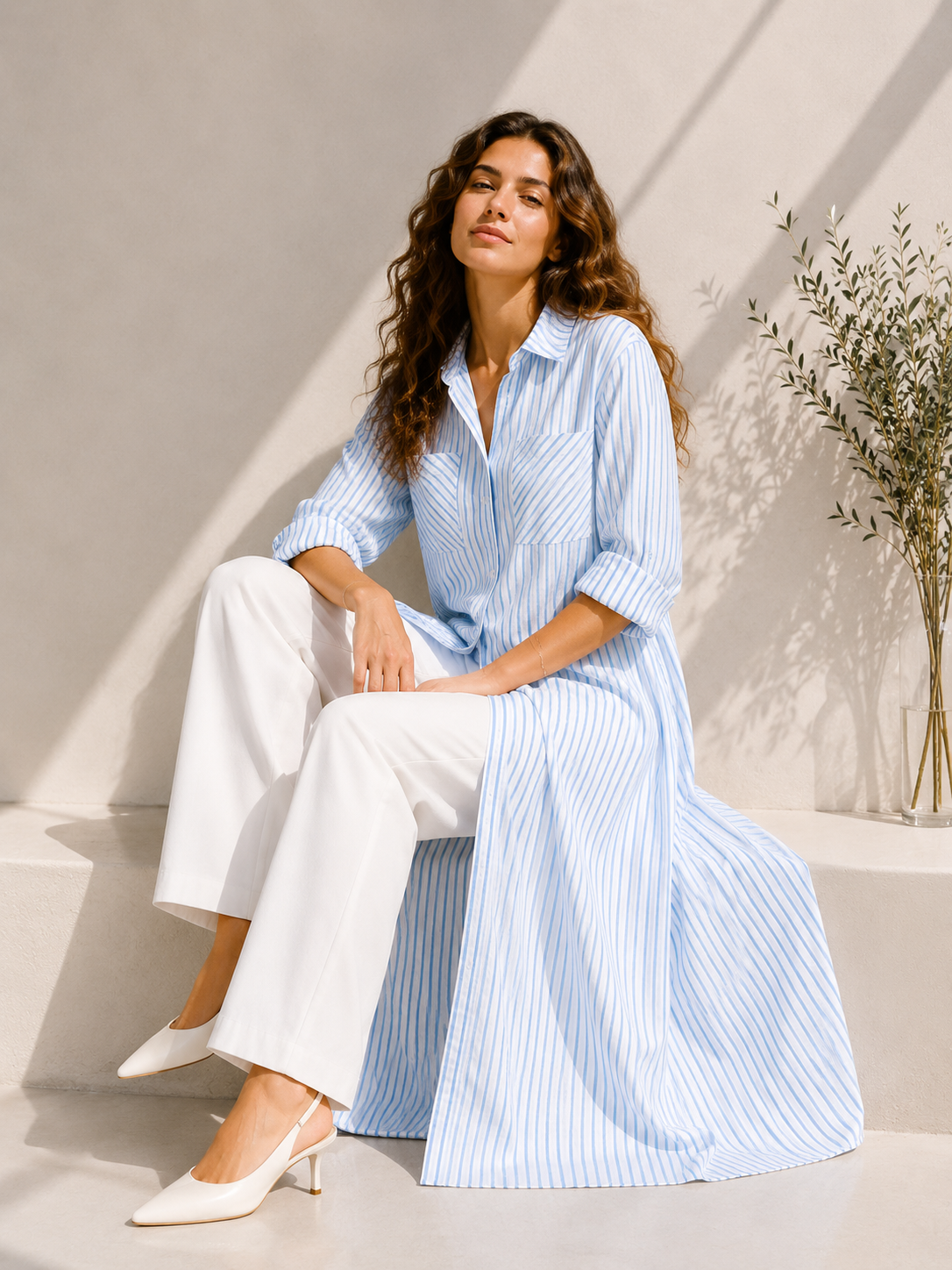 Striped Strass Shirt Dress