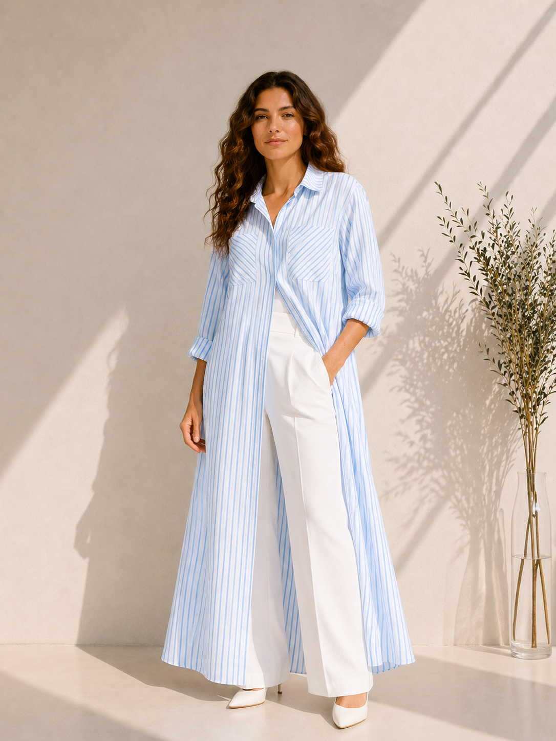 Striped Strass Shirt Dress