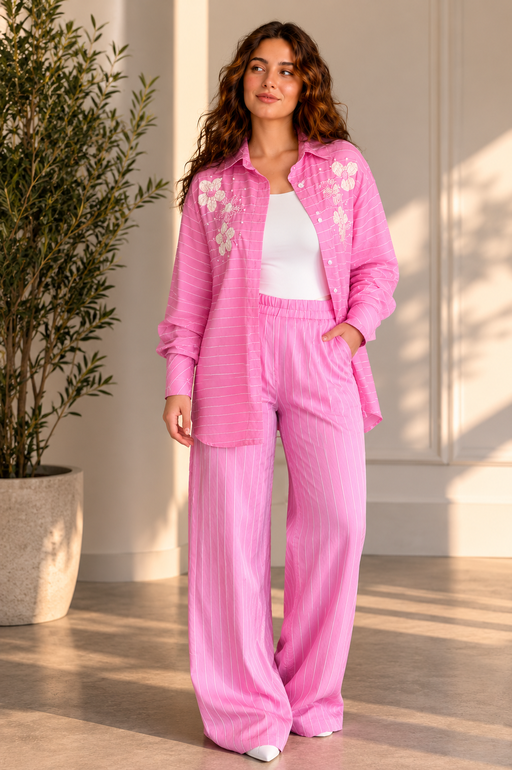 Textured Striped Linen Set