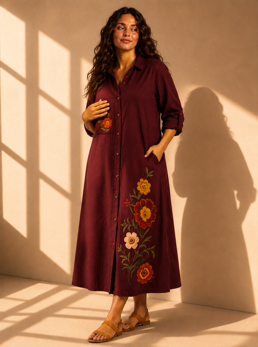 Embroidered Linen Shirt Dress