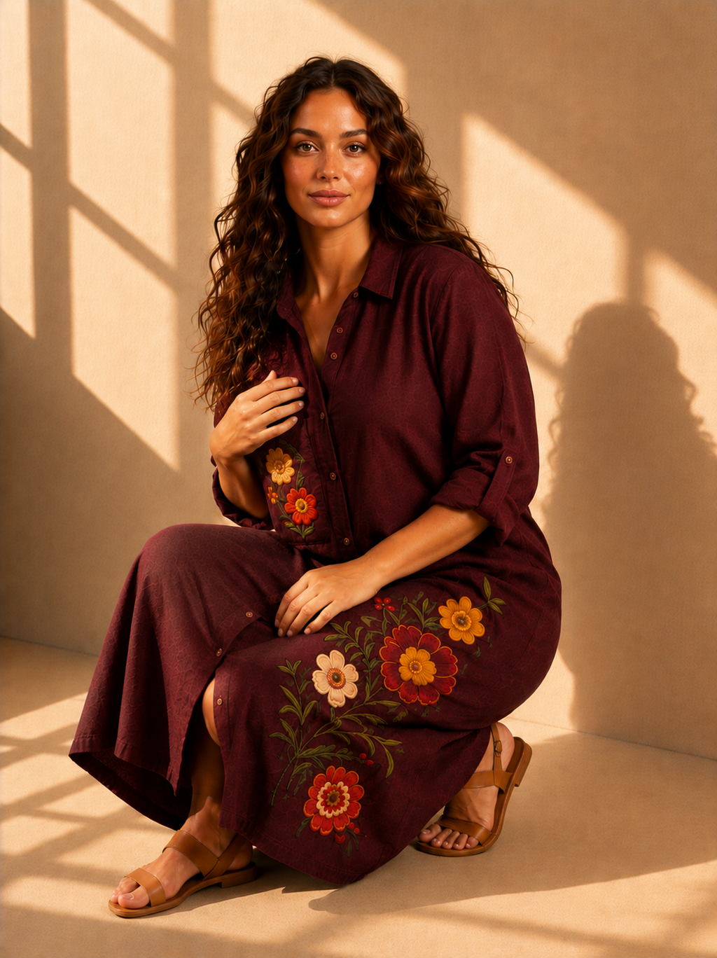 Embroidered Linen Shirt Dress