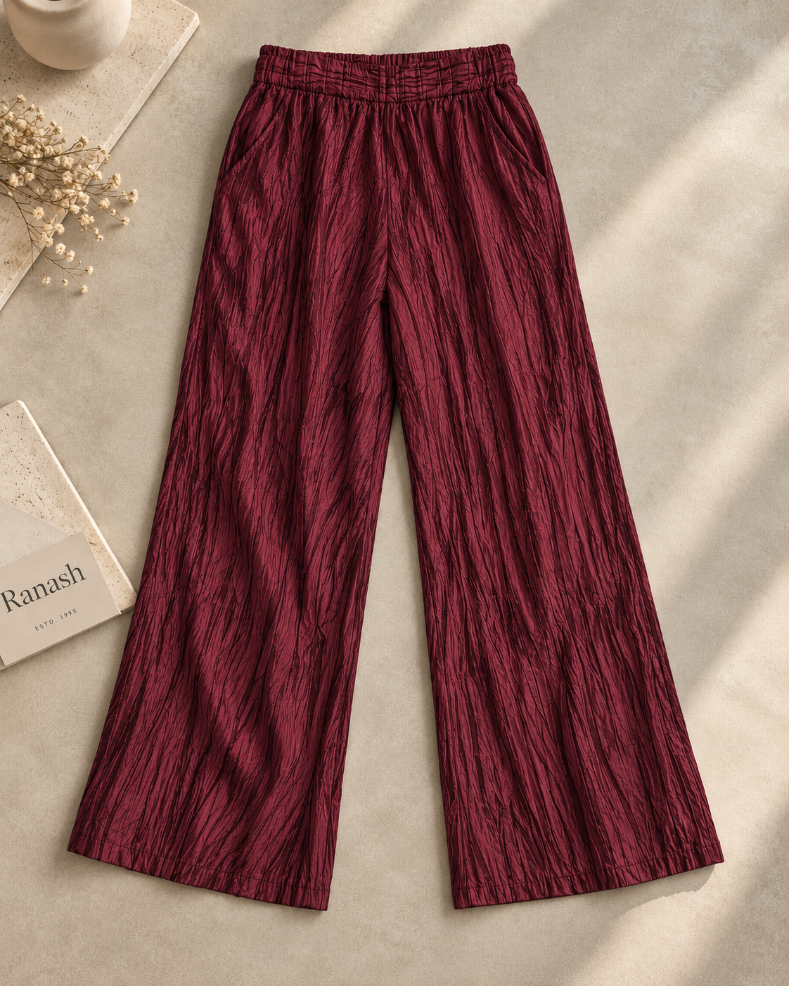 Crinkled Wide-Leg Trousers