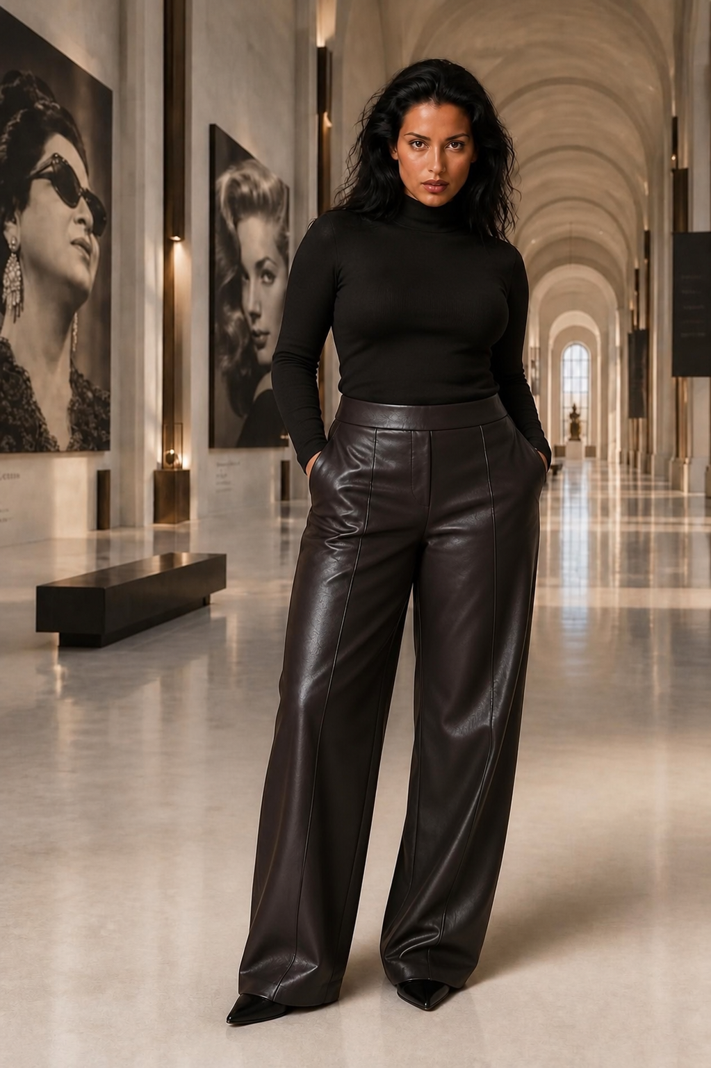 Wide-Leg Leather Pants