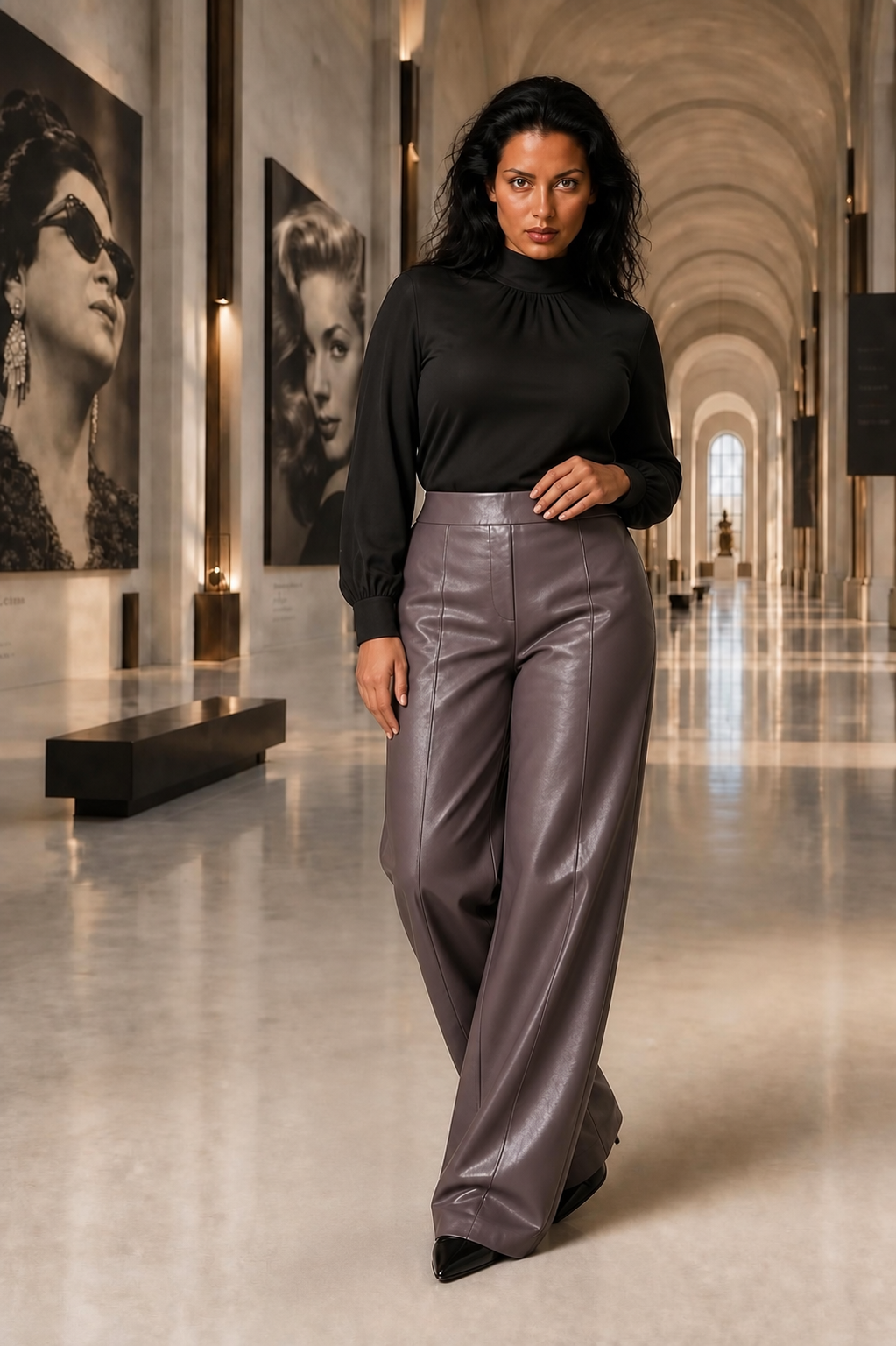 Wide-Leg Leather Pants