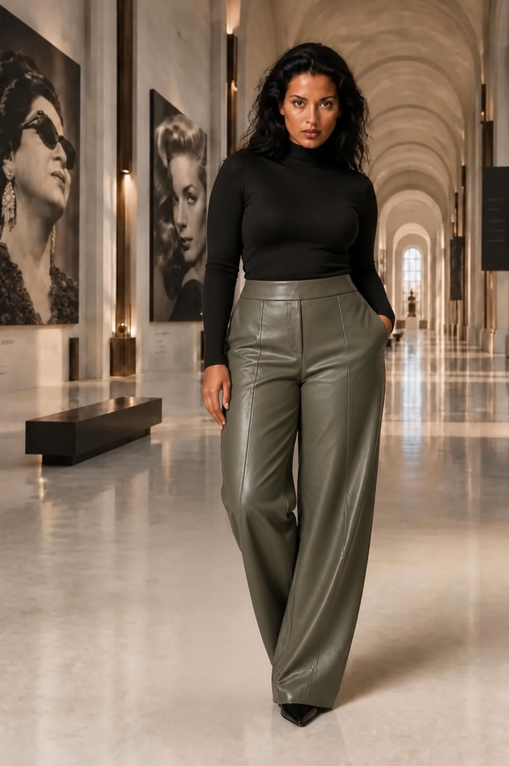 Wide-Leg Leather Pants
