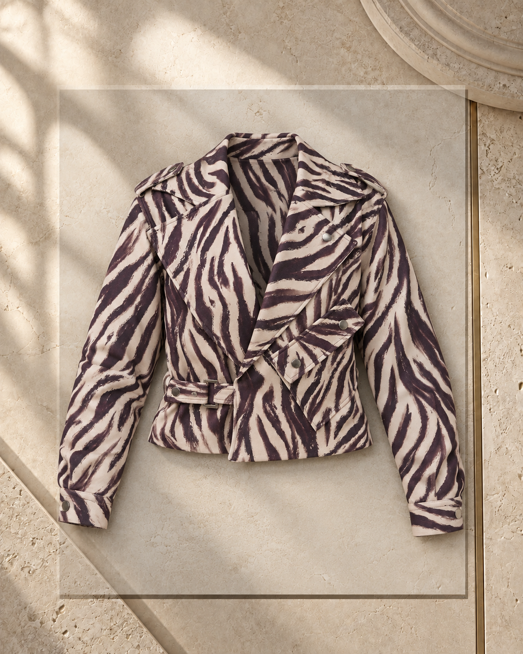 Cream & Plum Zebra Biker Jacket