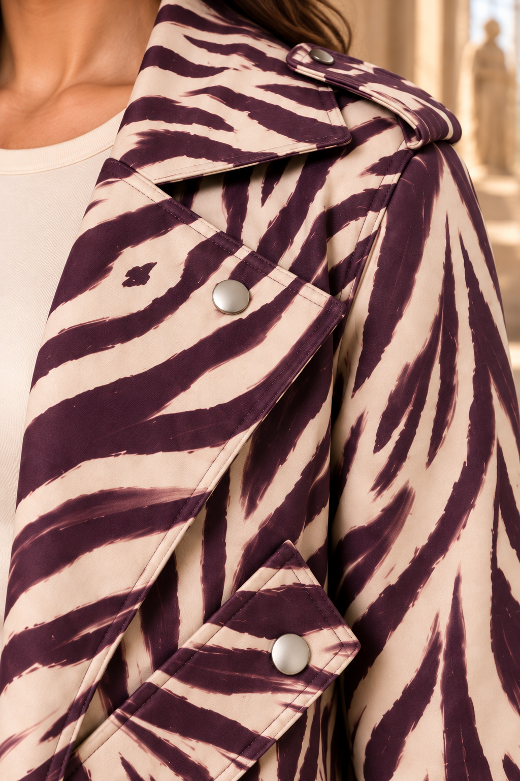 Cream & Plum Zebra Biker Jacket