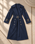 Gabardine Trench Coat with Gold-Tone Details