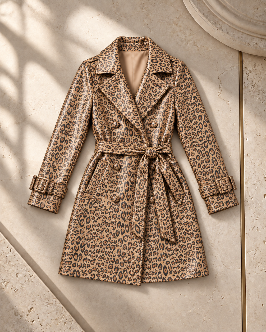 Leopard-Print Leather Coat