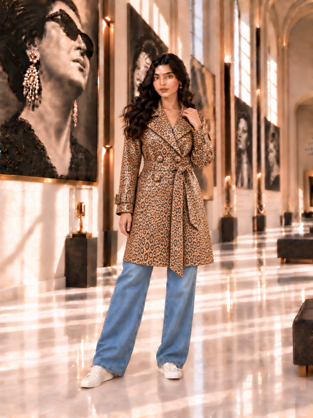 Leopard-Print Leather Coat