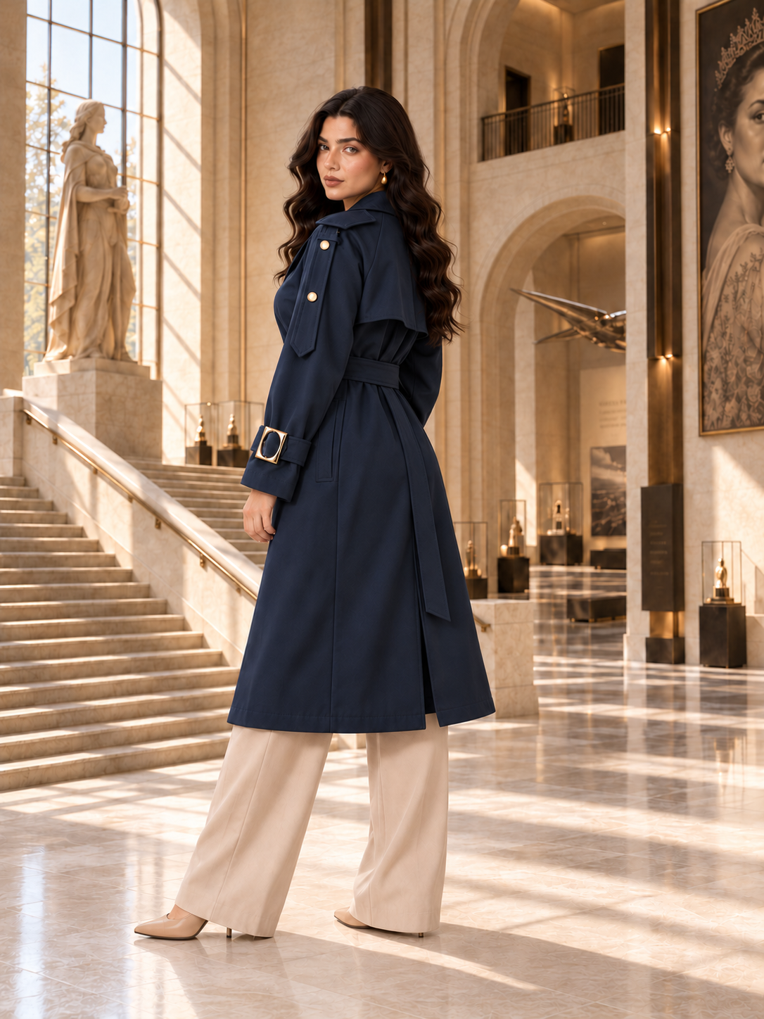 Gabardine Trench Coat with Gold-Tone Details