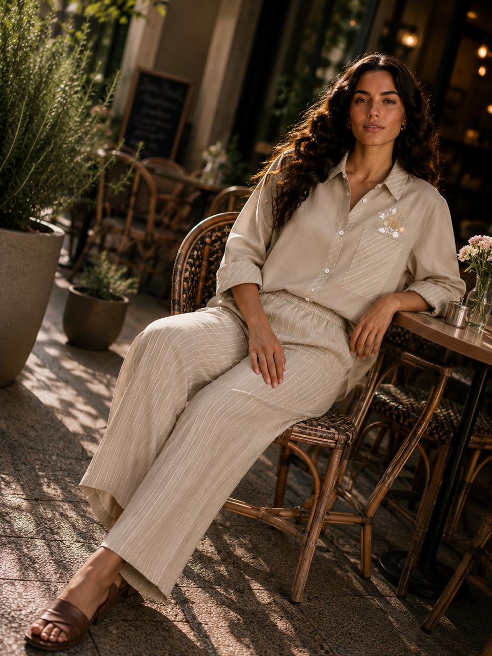 Striped Hand-Embroidered Set