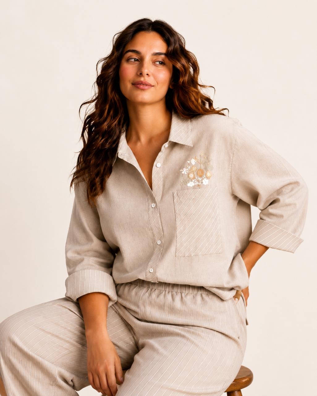 Striped Hand-Embroidered Set
