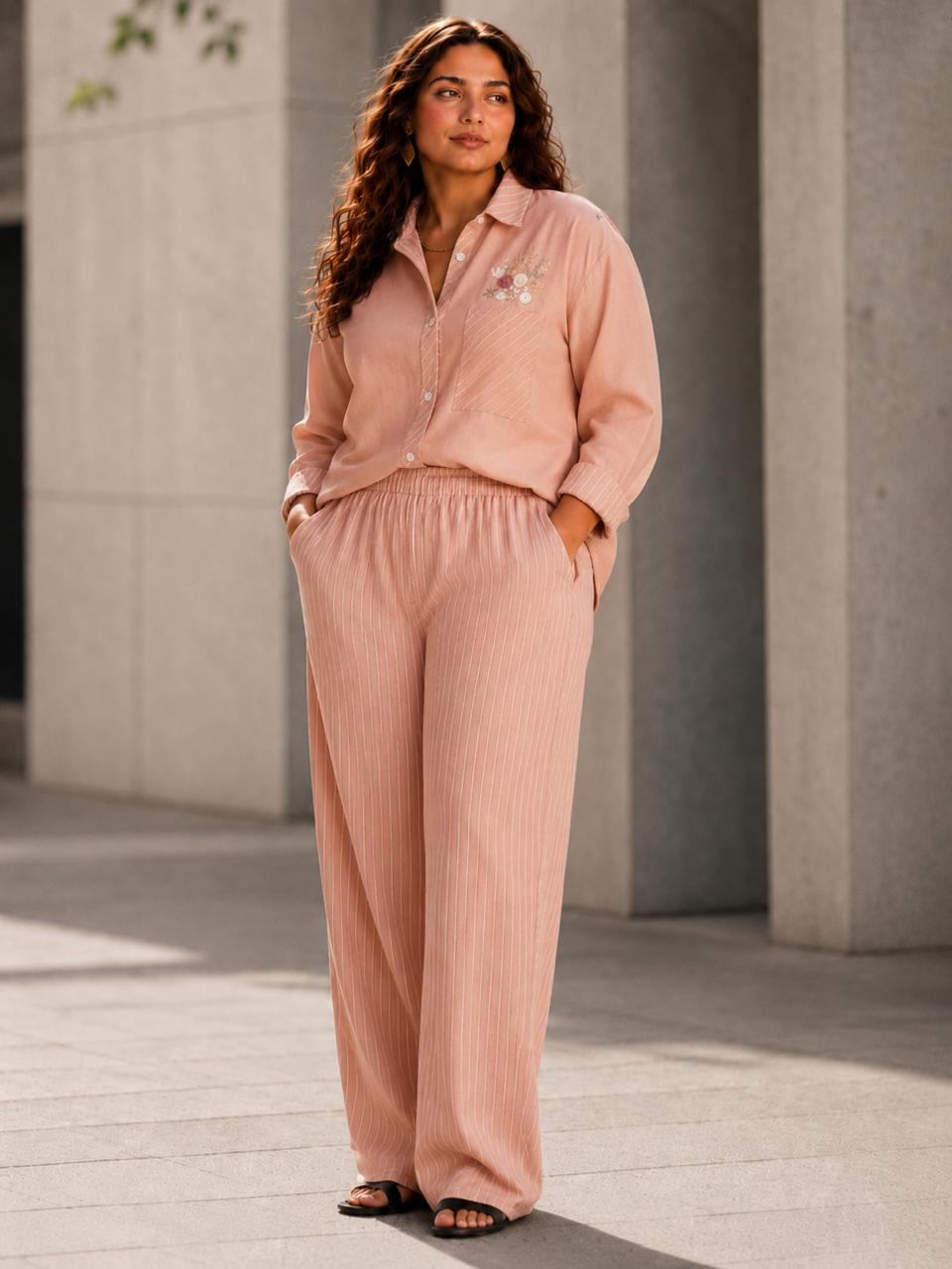 Striped Hand-Embroidered Set