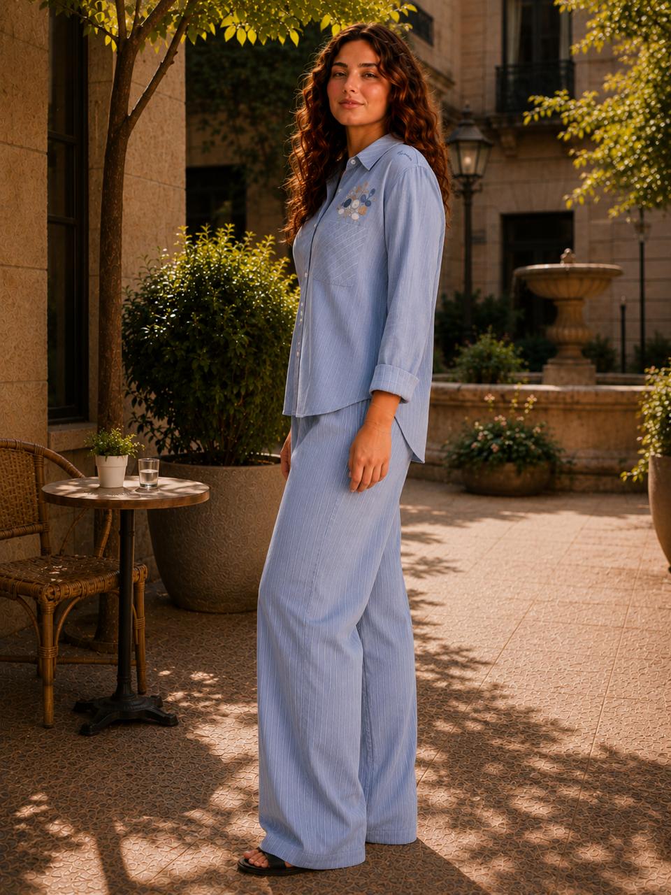 Striped Hand-Embroidered Set