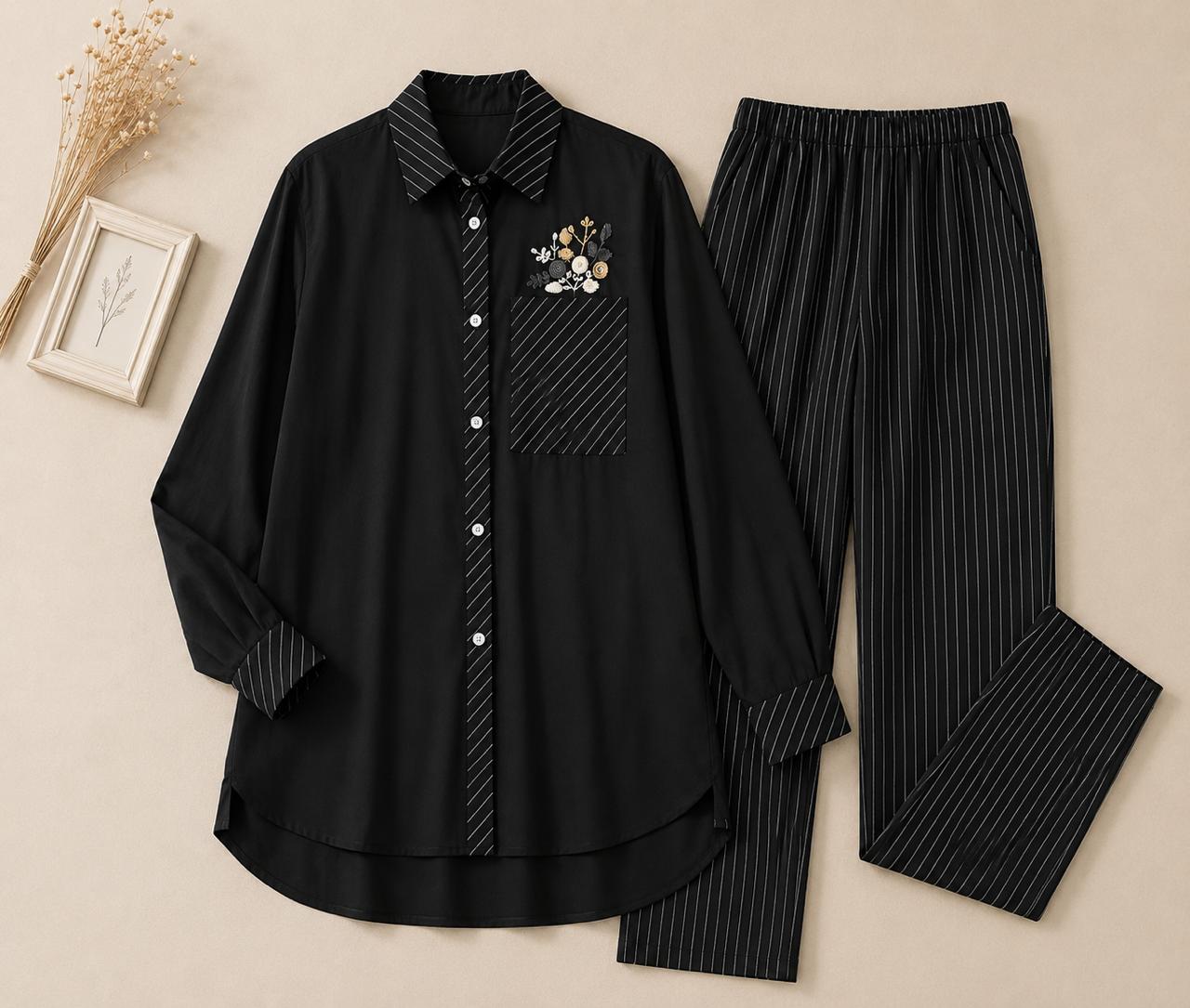Striped Hand-Embroidered Set