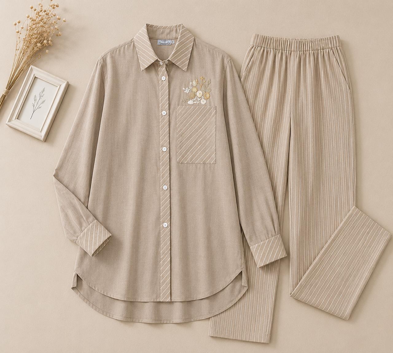 Striped Hand-Embroidered Set
