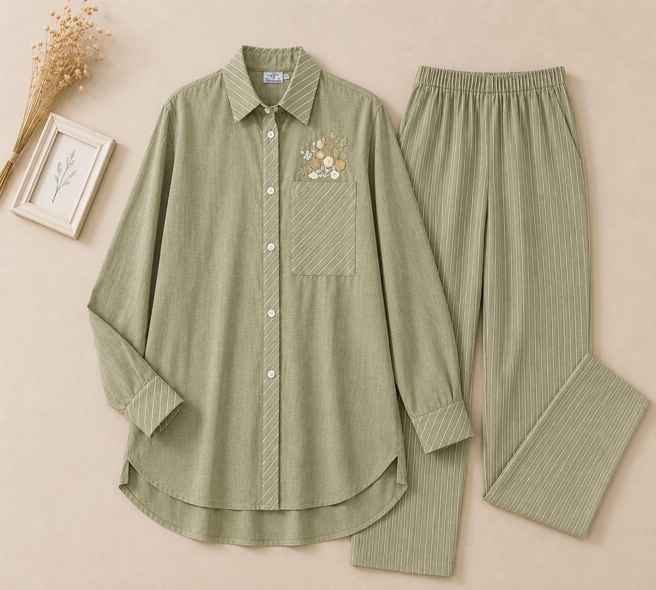 Striped Hand-Embroidered Set